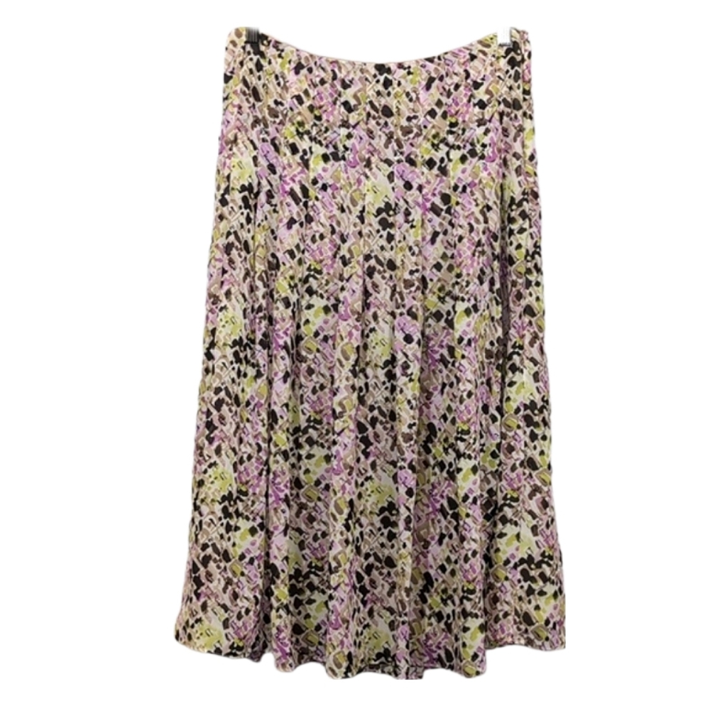 Liz Claiborne Midi Skirt Womens Size 8 Green Pink Pleated Flowy Sheer A-line